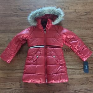 Tommy Hilfiger Big Girls Red Long hooded Puffer Jacket size  5/6 New with tags